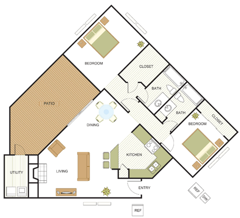 2 bed 2 bath floor plan A at Newport Apartments, Irving